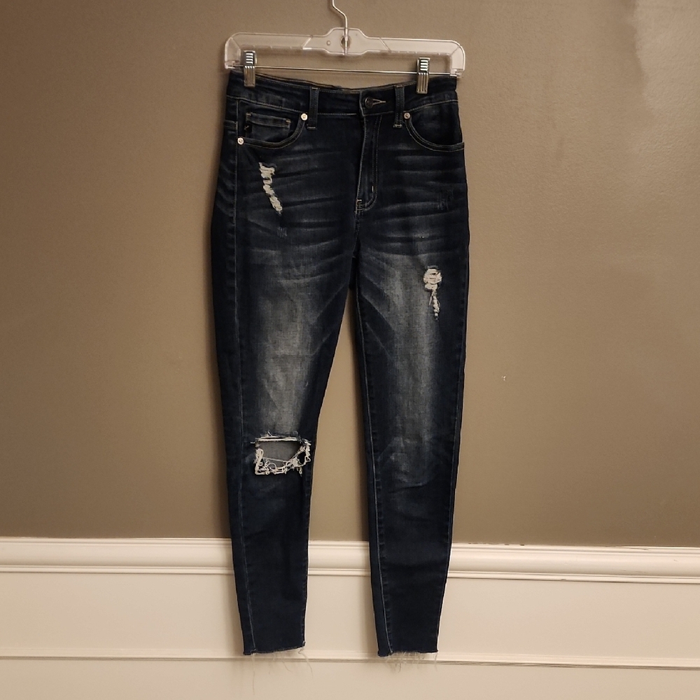 KanCan Women's Dark Blue Distressed Skinny Jeans